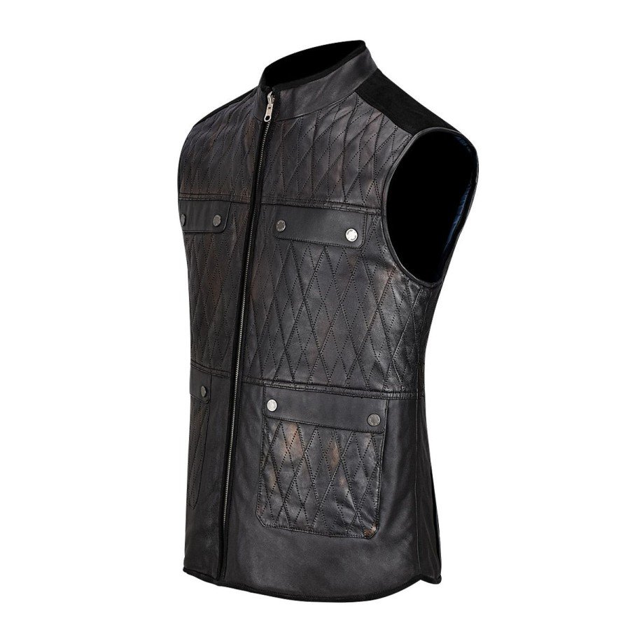 Hot Cuadra Mens Doble View Black Leather Vest