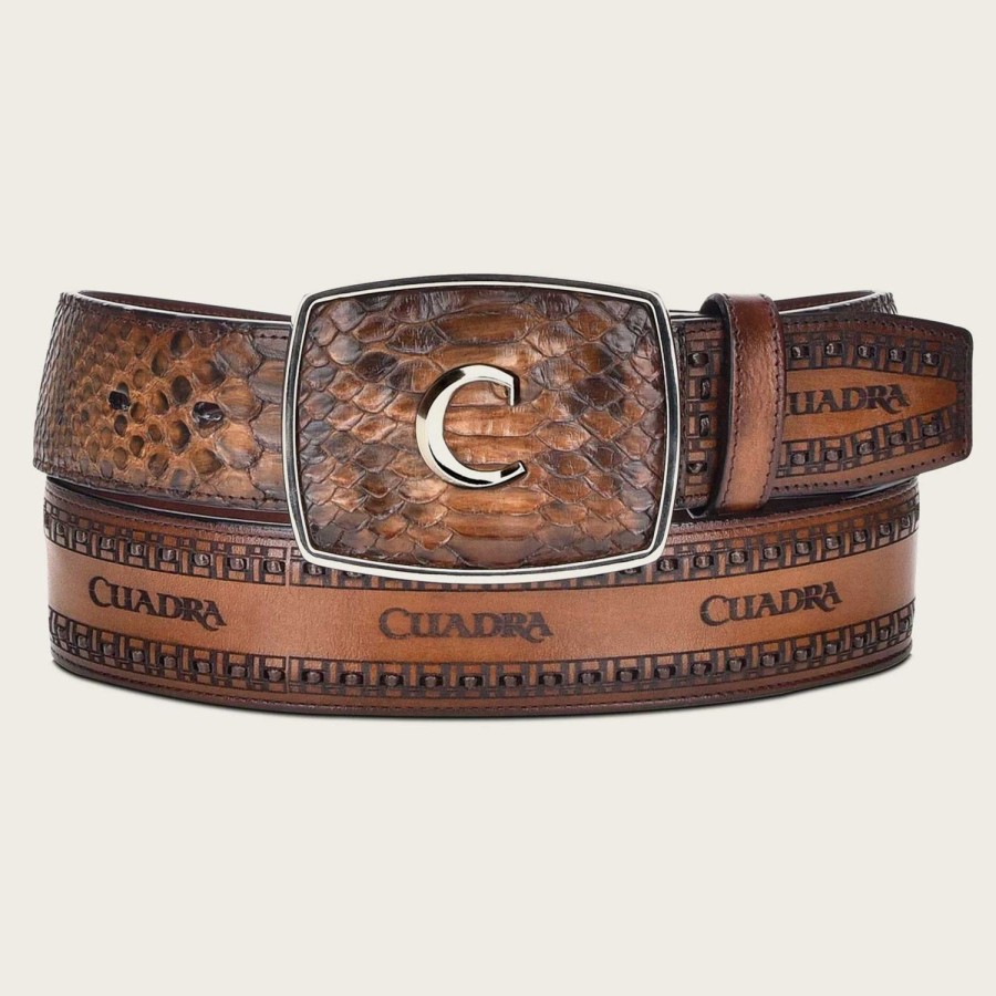 Online Cuadra Honey Engraved Python Leather Western Belt