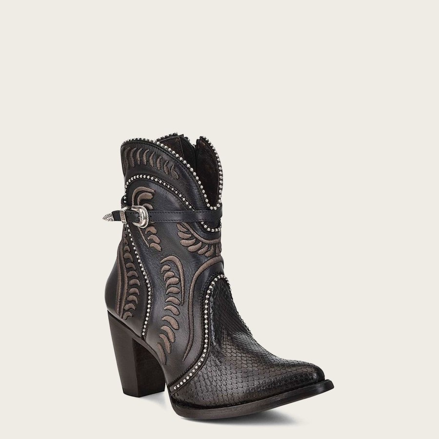 Online Cuadra Genuine Python Embroidered Black Leather Bootie