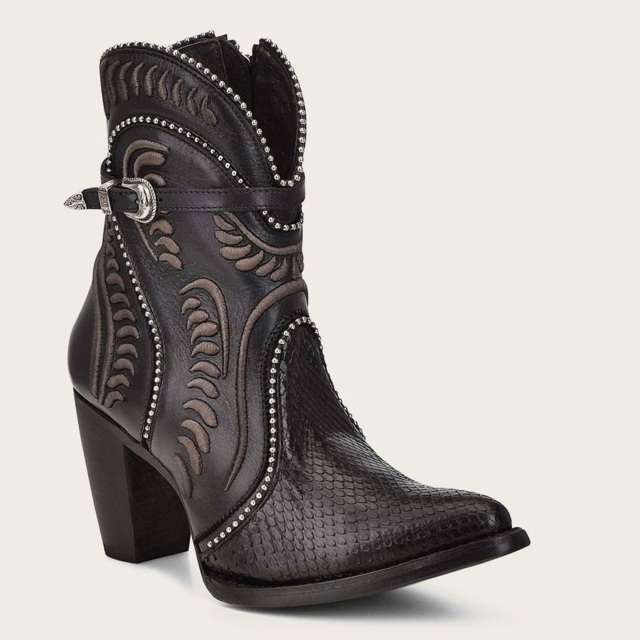 Online Cuadra Genuine Python Embroidered Black Leather Bootie