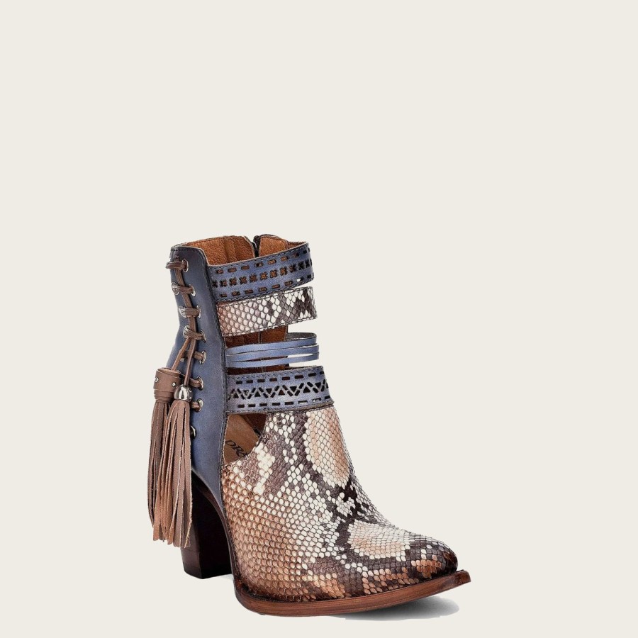 Clearance Cuadra Genuine Python Blue Leather Bootie