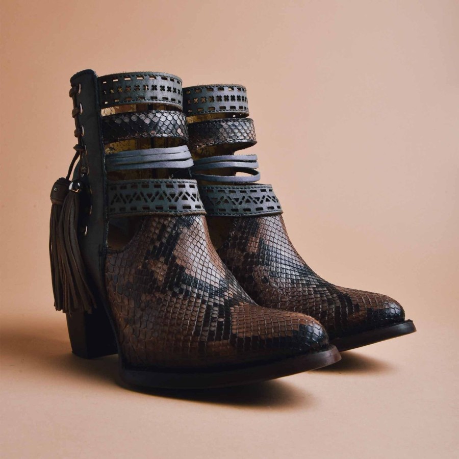 Clearance Cuadra Genuine Python Blue Leather Bootie