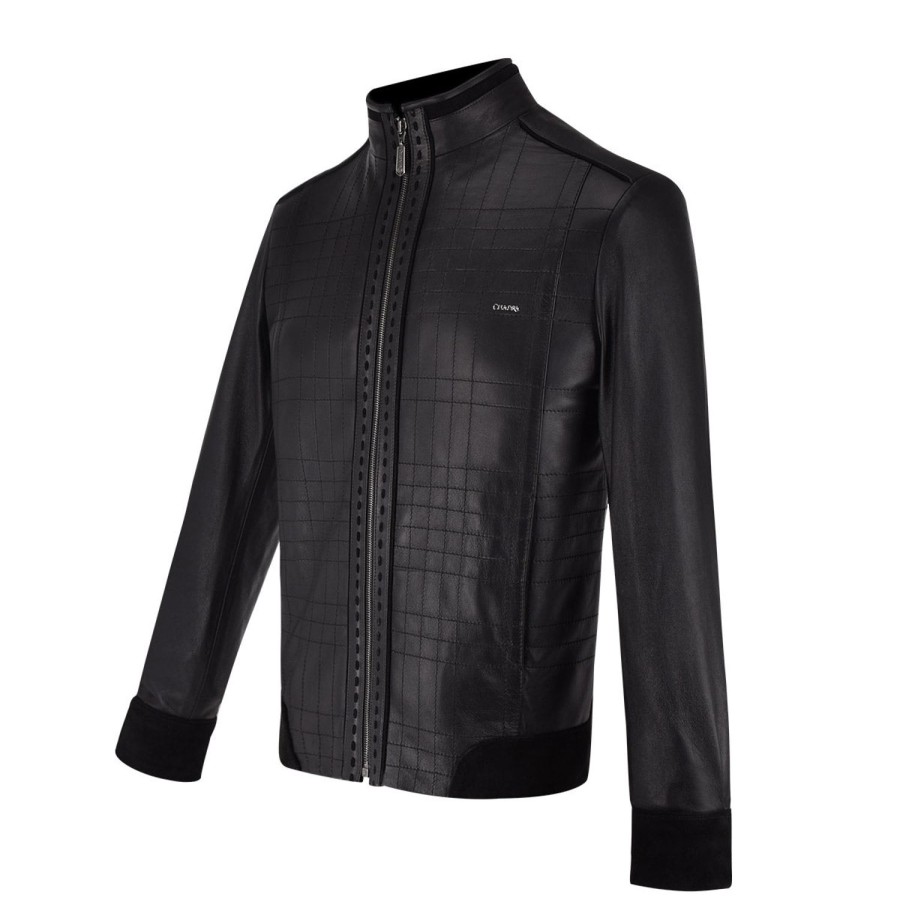 Clearance Cuadra Mandarin Neck Black Leather Jacket