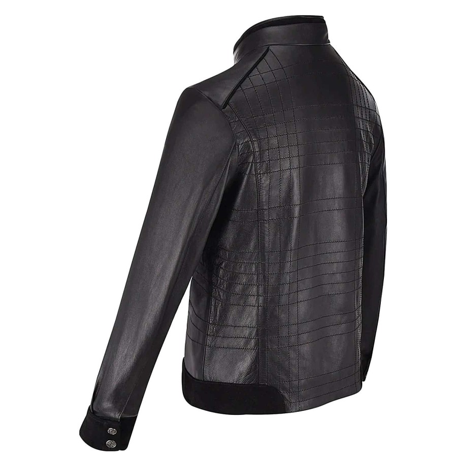 Clearance Cuadra Mandarin Neck Black Leather Jacket