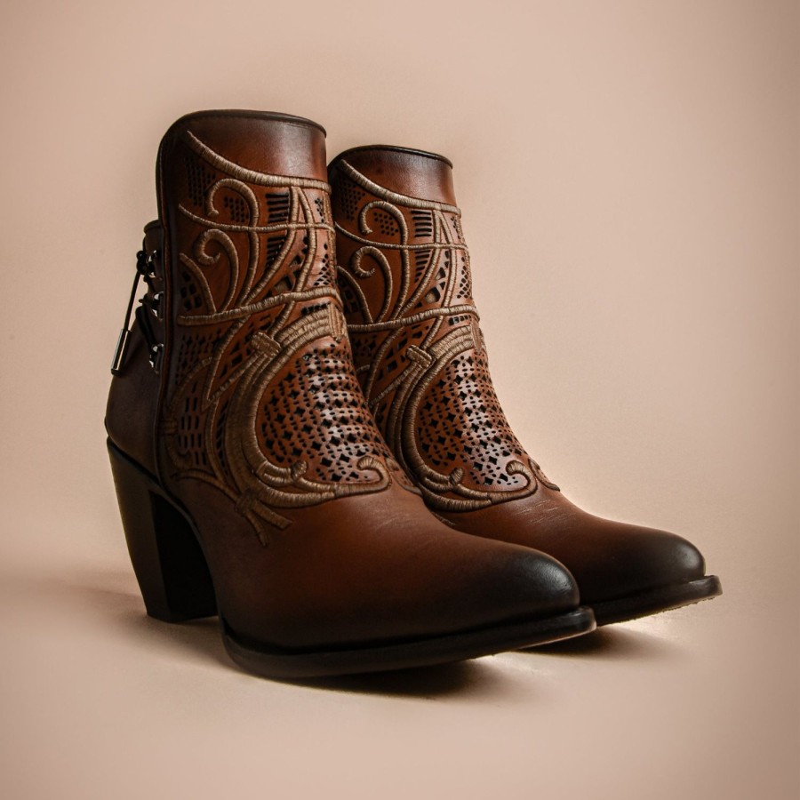 New Cuadra Embroidered Honey Leather Bootie