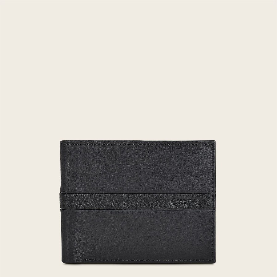 New Cuadra Contrasting Leather Strap Black Leather Wallet