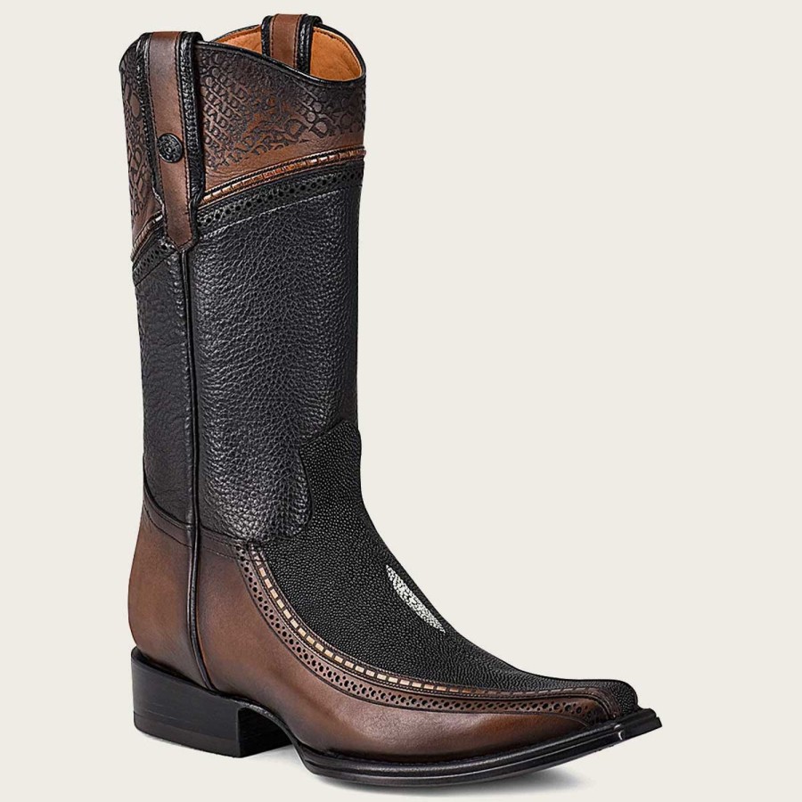 Best Cuadra Engraved Exotic Black Leather Cowboy Boots