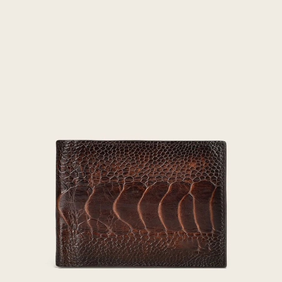 Clearance Cuadra Handmade Brown Exotic Ostrich Leg Leather Bifold Wallet