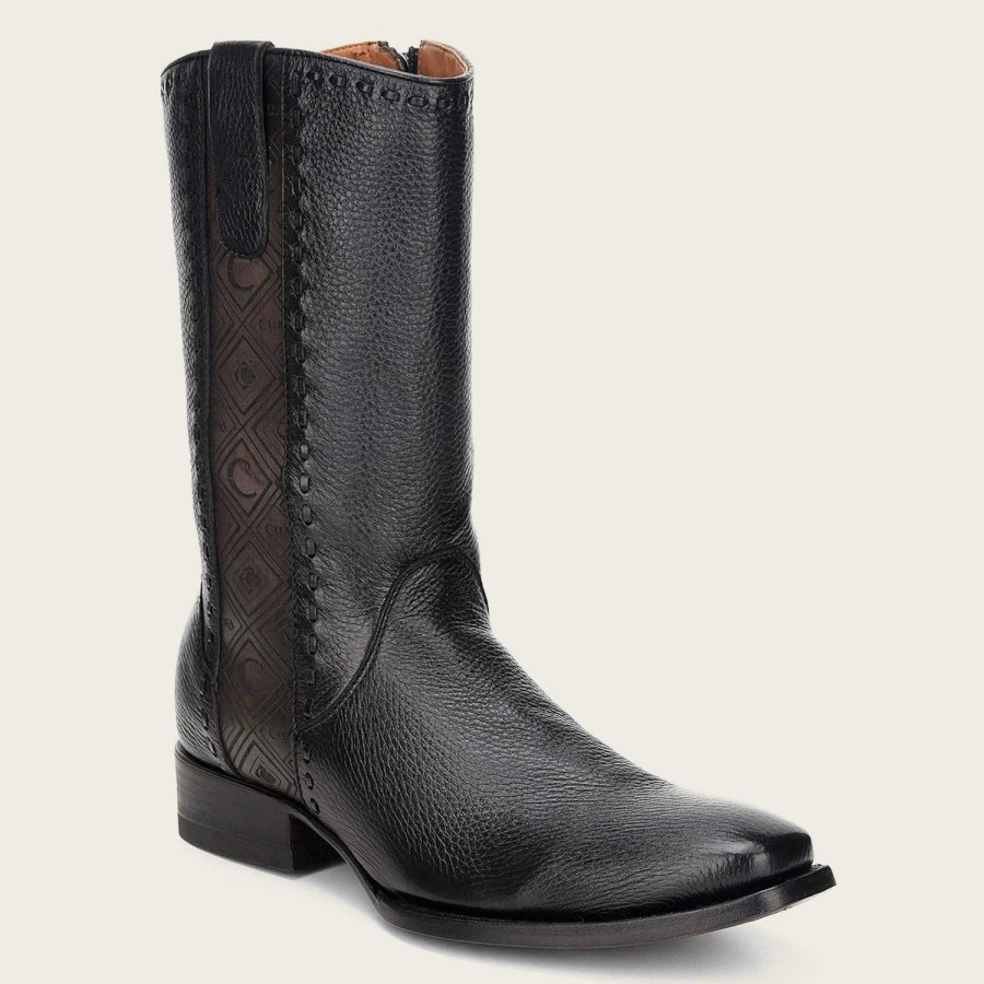 New Cuadra Dress Cowboy Boots, Engraved Black Deer Leather