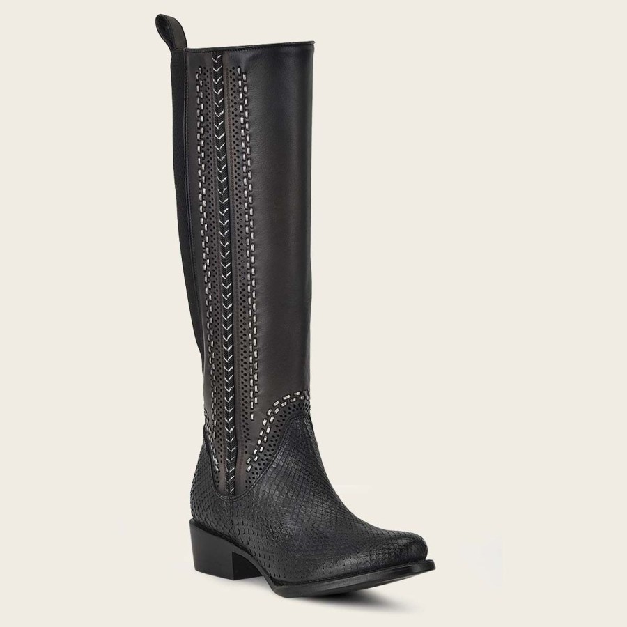 Best Cuadra High Black Exotic Leather Boot With Different Textures