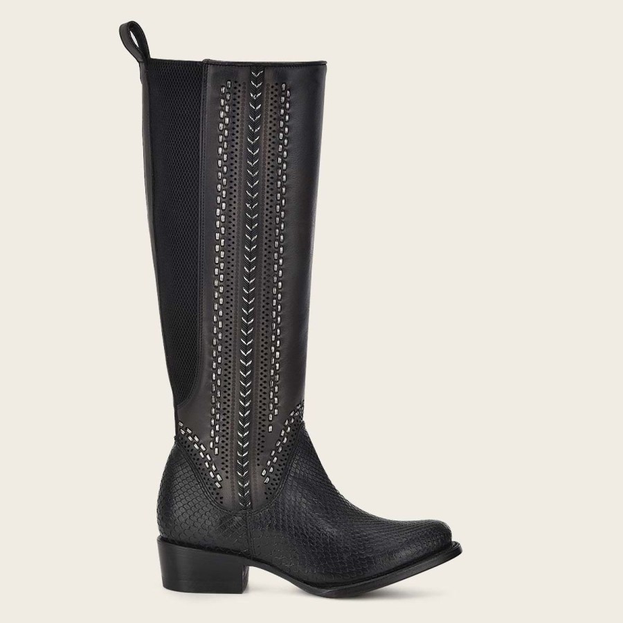 Best Cuadra High Black Exotic Leather Boot With Different Textures