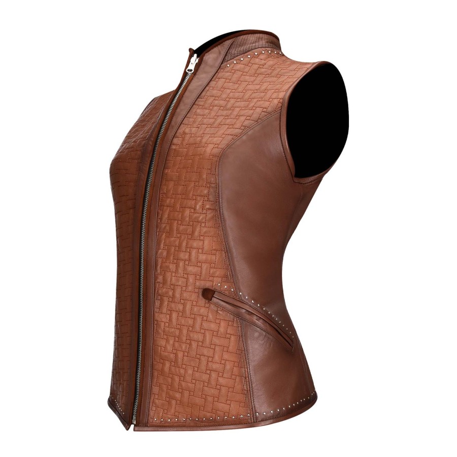 Wholesale Cuadra Embroidered Honey Leather Reversible Vest