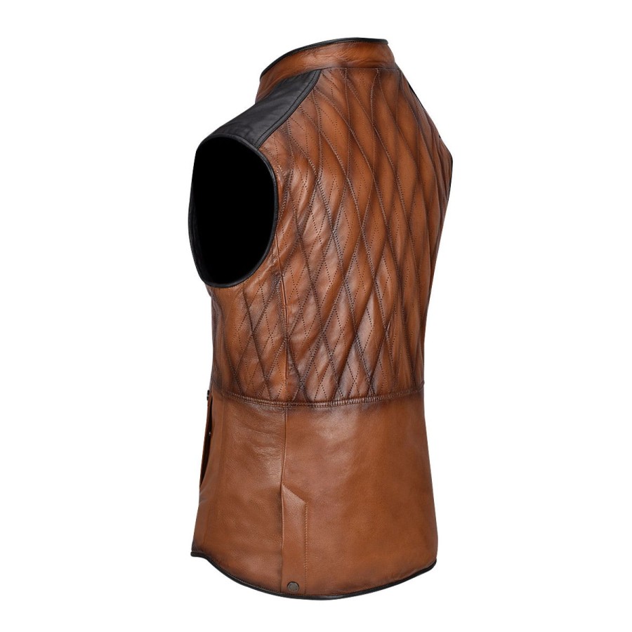 Hot Cuadra Mens Doble View Brown Leather Vest