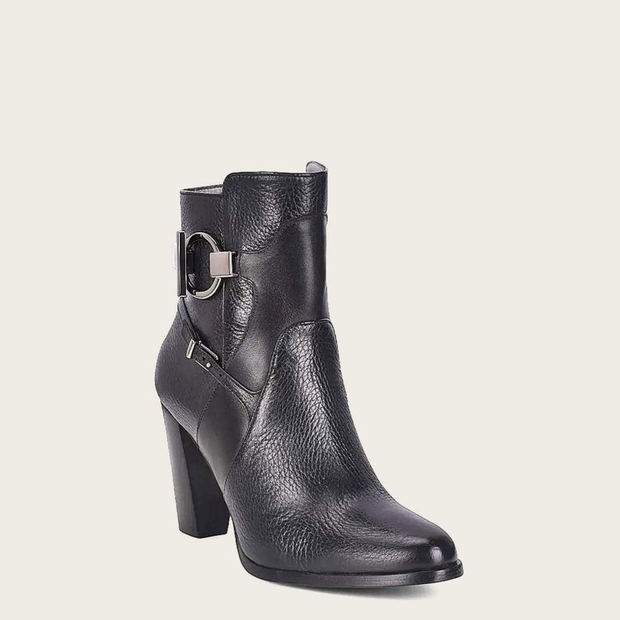 New Cuadra Genuine Deer Black Leather Bootie