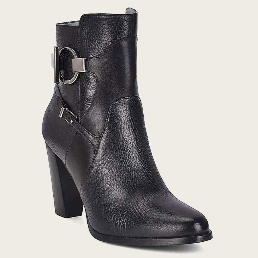 New Cuadra Genuine Deer Black Leather Bootie