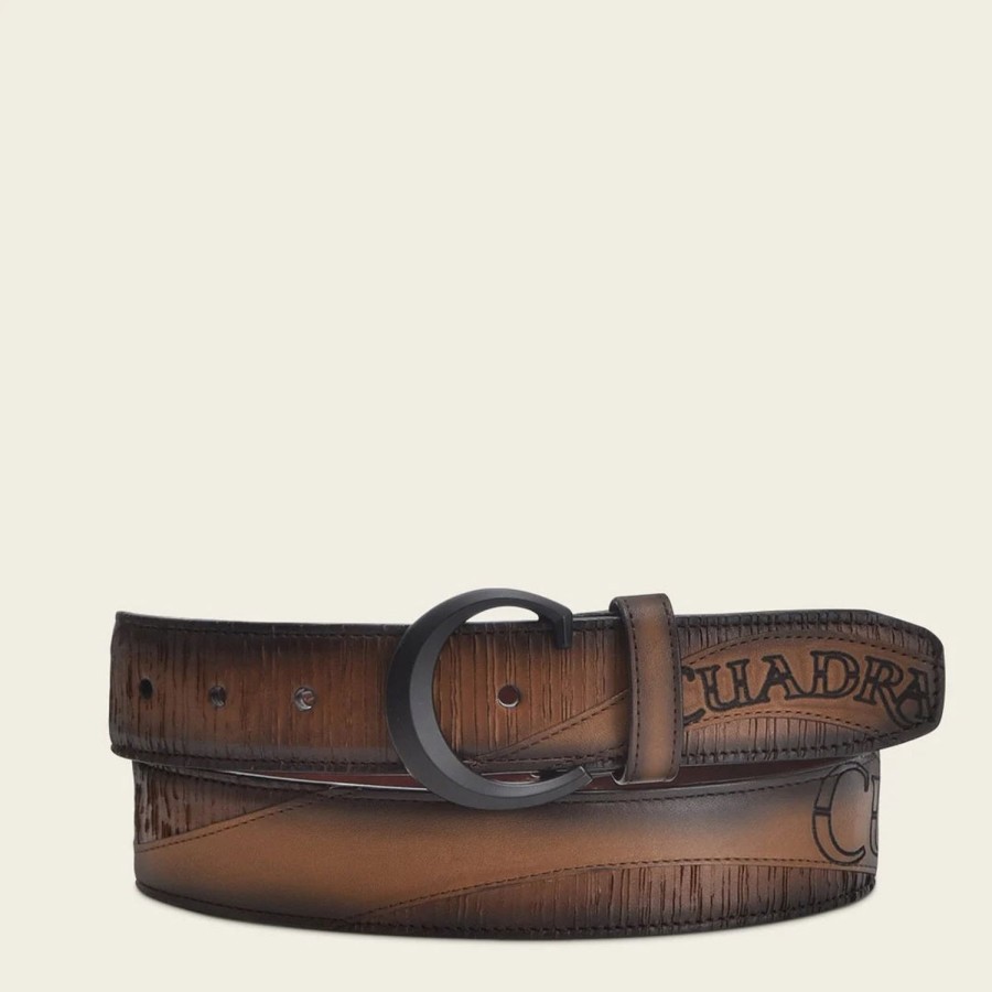 Best Cuadra Engraved Honey Leather Belt With Black Monogram Buckle