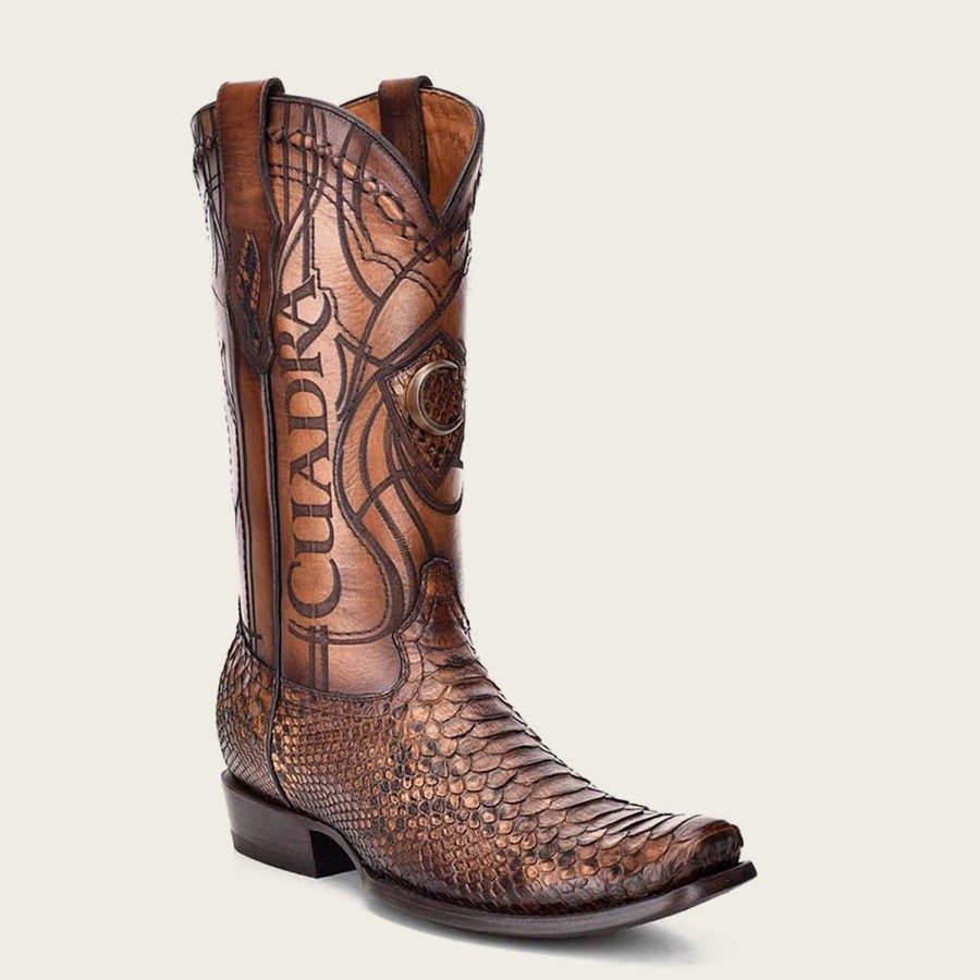 Best Cuadra Engraved Honey Python Leather Western Boot