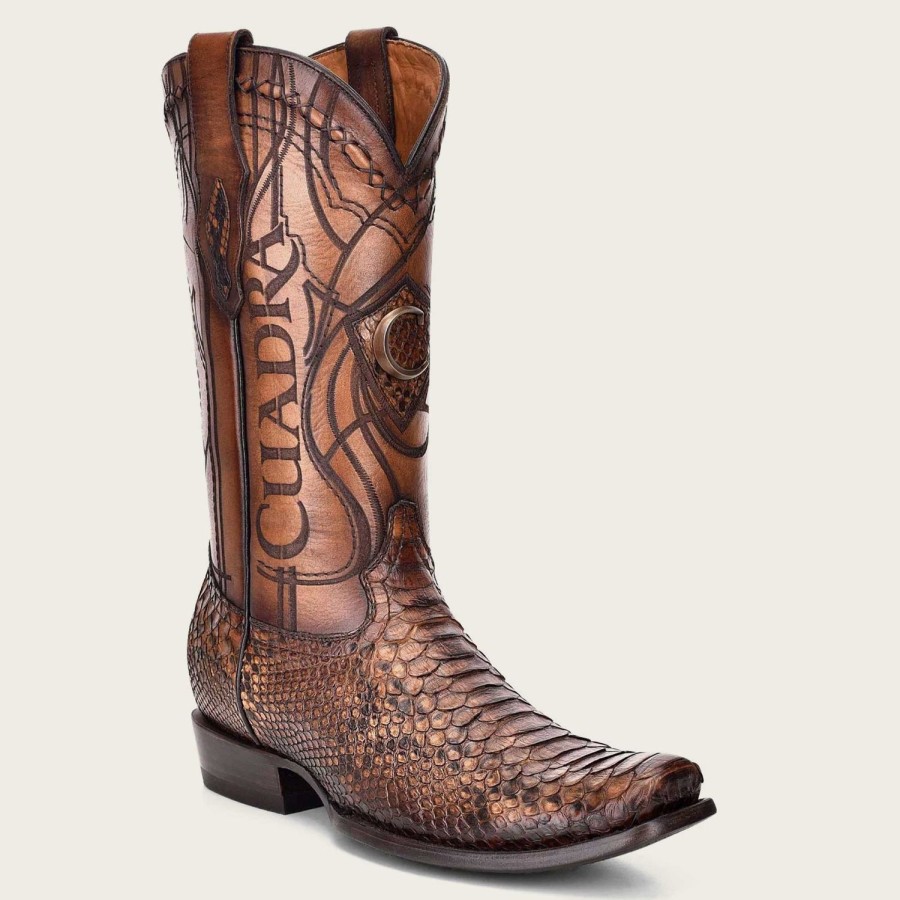 Best Cuadra Engraved Honey Python Leather Western Boot