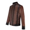 Clearance Cuadra Mandarin Neck Dark Brown Leather Jacket