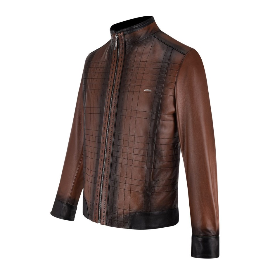 Clearance Cuadra Mandarin Neck Dark Brown Leather Jacket