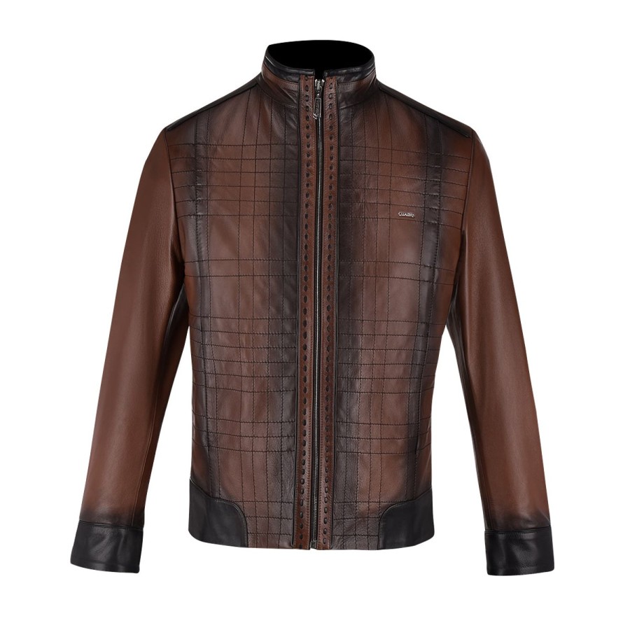 Clearance Cuadra Mandarin Neck Dark Brown Leather Jacket