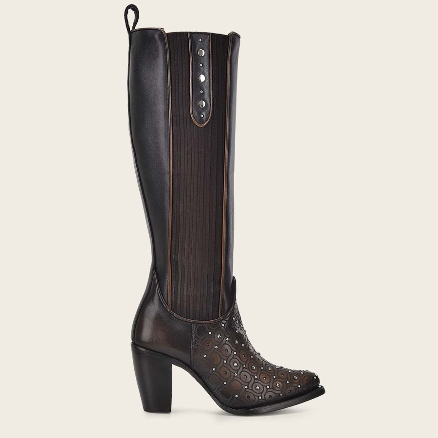 Best Cuadra Dark Brown Tall Boot With Austrian Crystals Detail