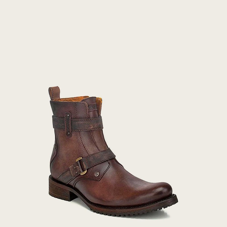 Best Cuadra Mens Leather Ankle Boots, Hand-Painted In Brown Color