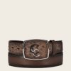 Clearance Cuadra Hand-Painted Brown Exotic Leather Western Belt With Double Metal Insert