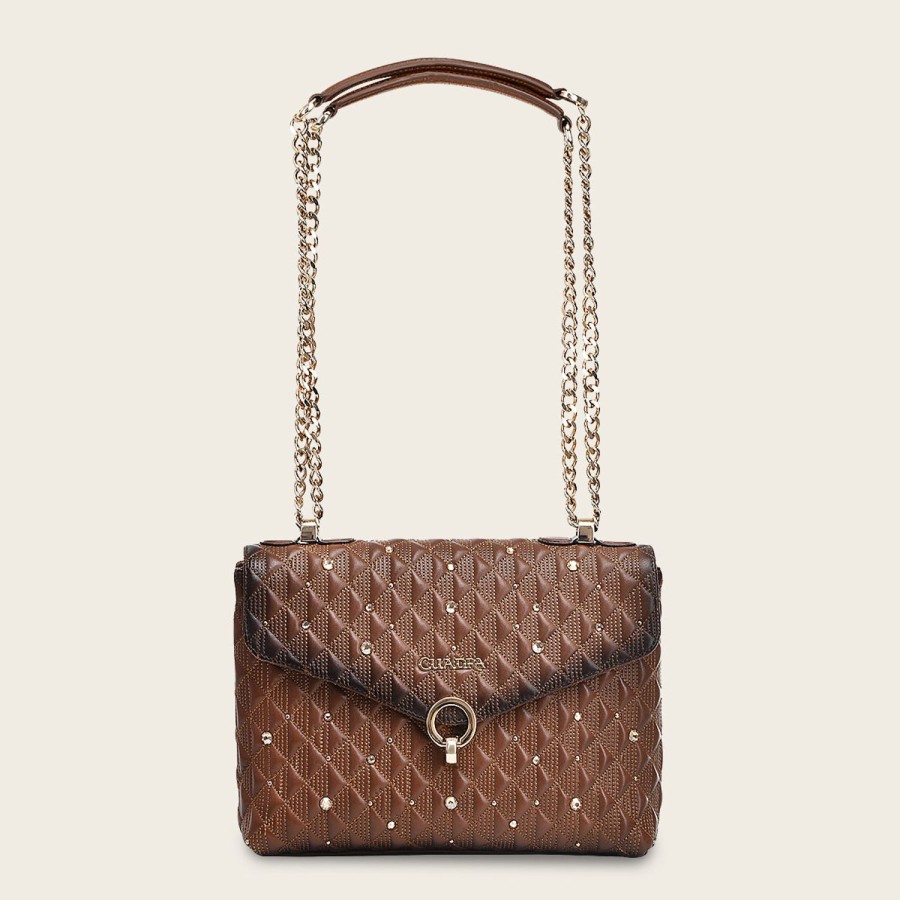 Best Cuadra Brown Leather Crossbody Bag With Doble Chain Handle