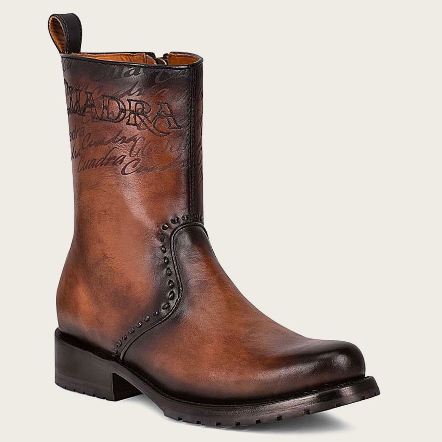 New Cuadra Mens Brown Dress Boots Embroidery And Engraved On Leather