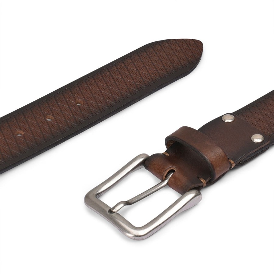 Best Cuadra Geometrical Engraved Casual Brown Leather Belt