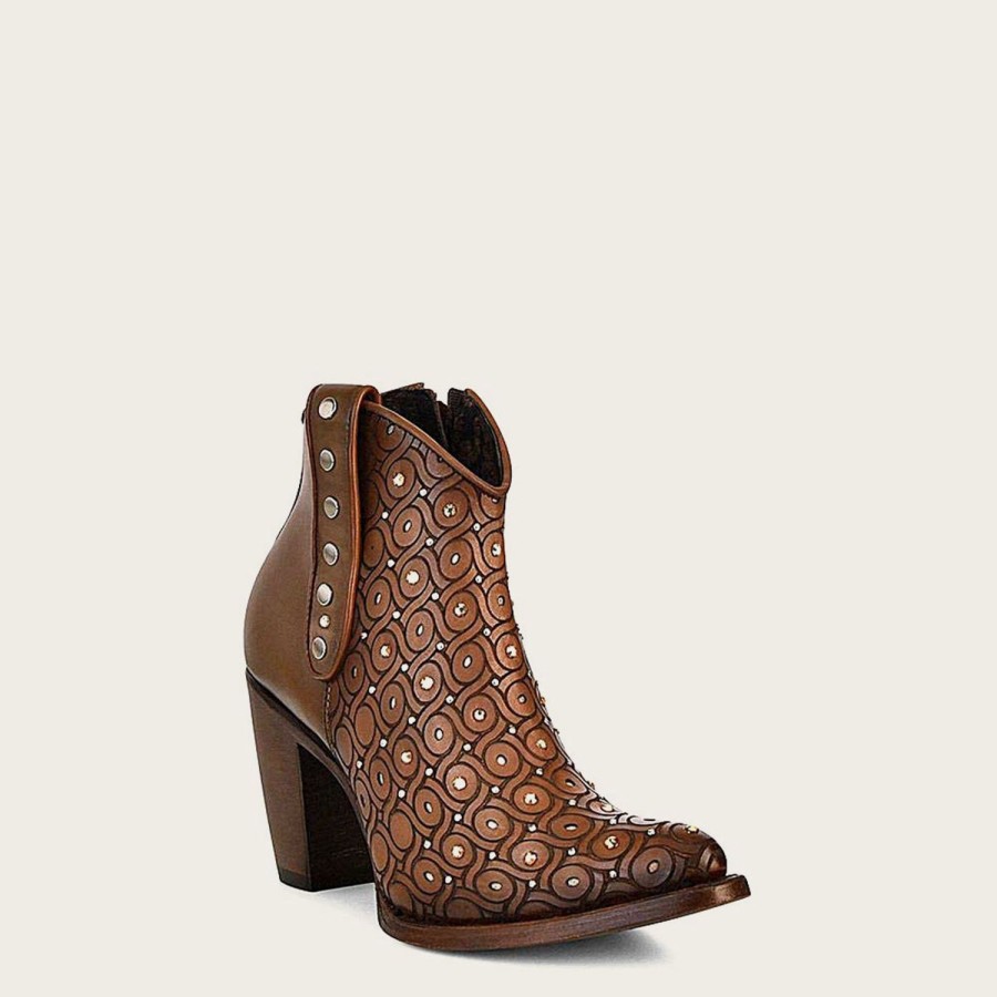 Hot Cuadra Handwoven Brown Leather Bootie With Austrian Crystals