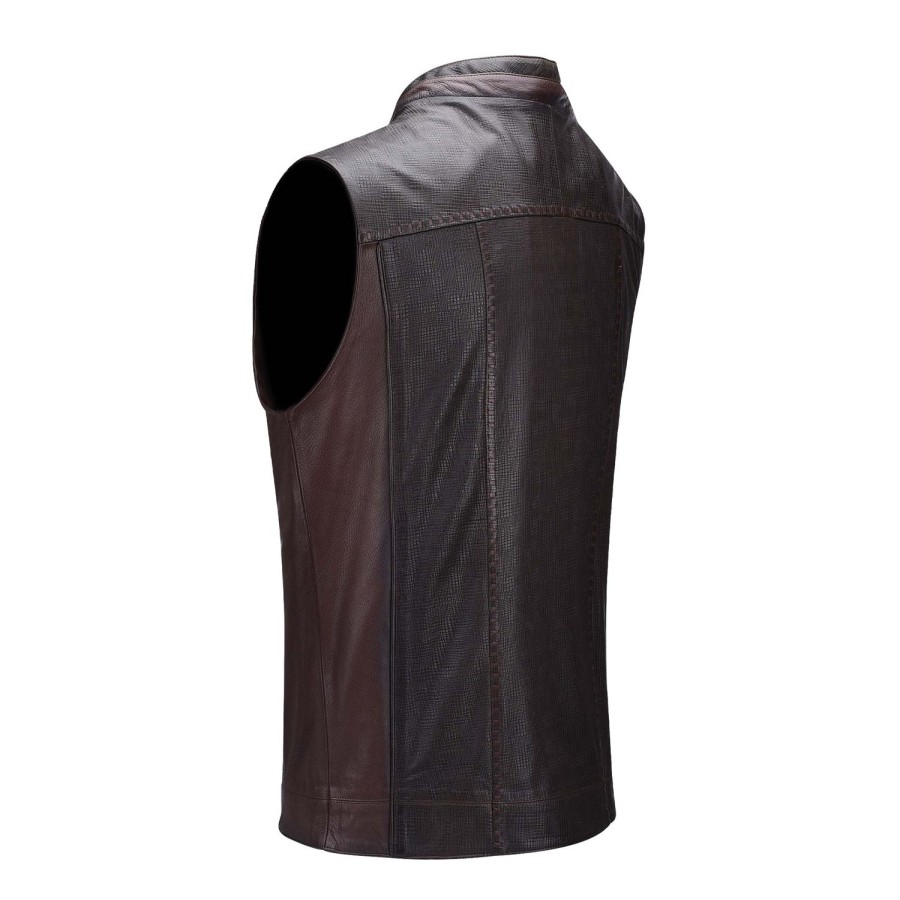 Best Cuadra Engraved And Elegant Brown Leather Vest