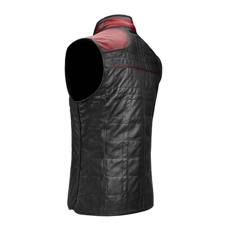 Hot Cuadra Embroidered Black Leather Reversible Vest