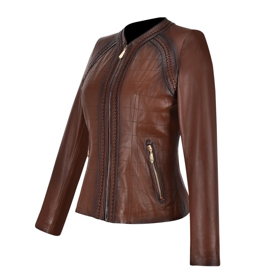 New Cuadra Womens Brown Leather Shearling Jacket