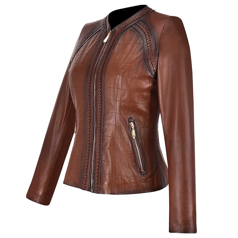 New Cuadra Womens Brown Leather Shearling Jacket