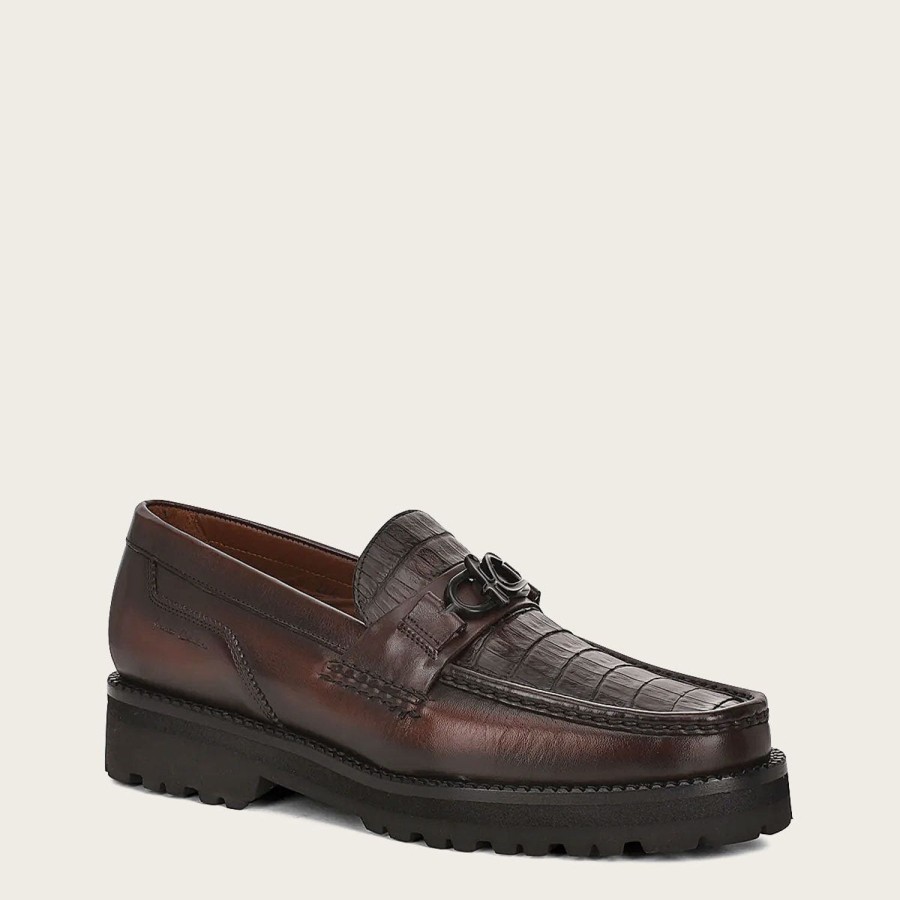 Online Cuadra Men Loafer Shoe In Brown Genuine Cayman Leather