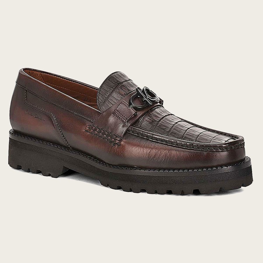 Online Cuadra Men Loafer Shoe In Brown Genuine Cayman Leather