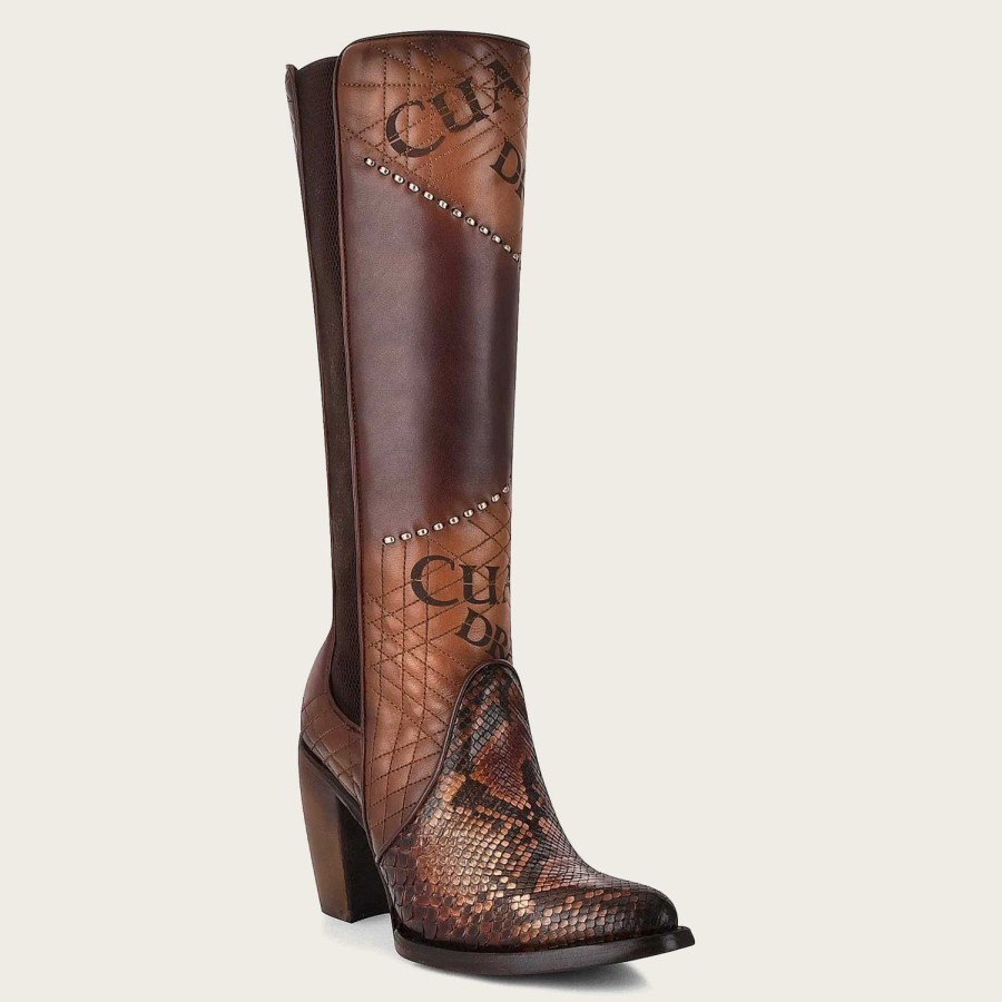 Hot Cuadra Genuine Python Brown Leather Boot With Laser Engraved Details