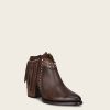 Clearance Cuadra Brown Leather Bootie With Metal Studs And Leather Fringes