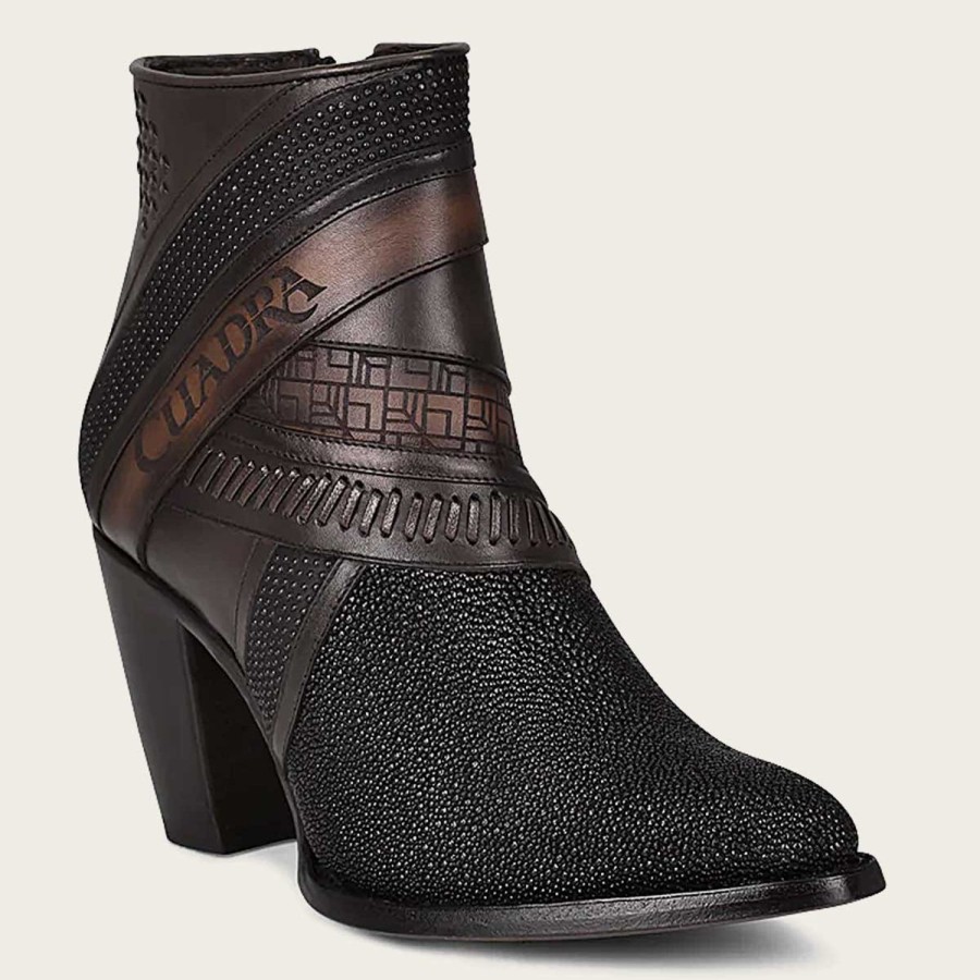 Best Cuadra Hand-Painted Exotic Black Stingray Leather Bootie