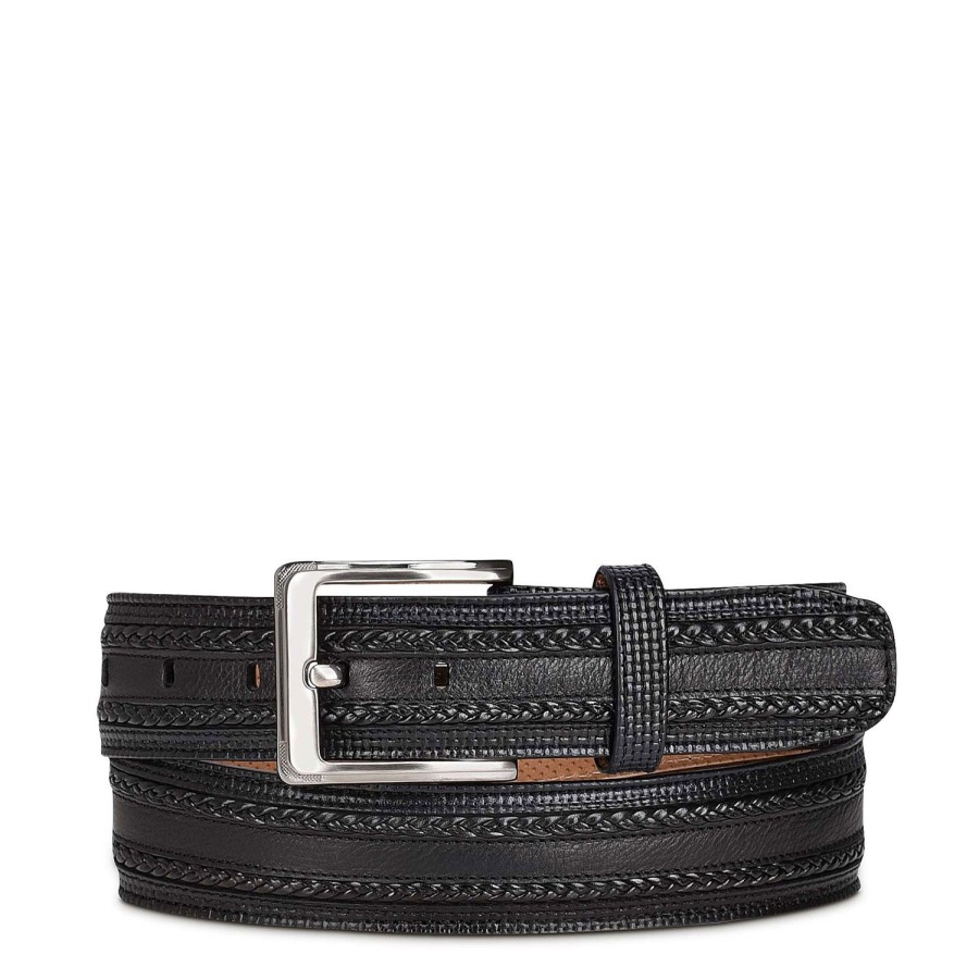 New Cuadra Engraved Black Dress Leather Belt