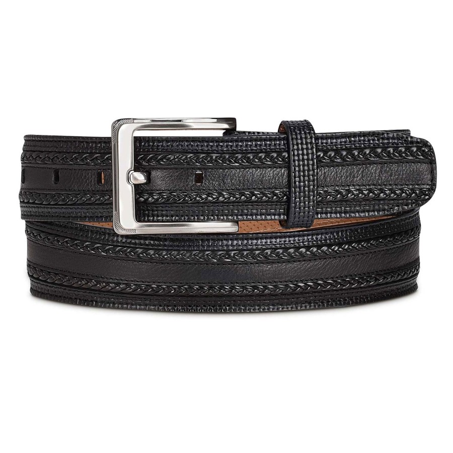 New Cuadra Engraved Black Dress Leather Belt