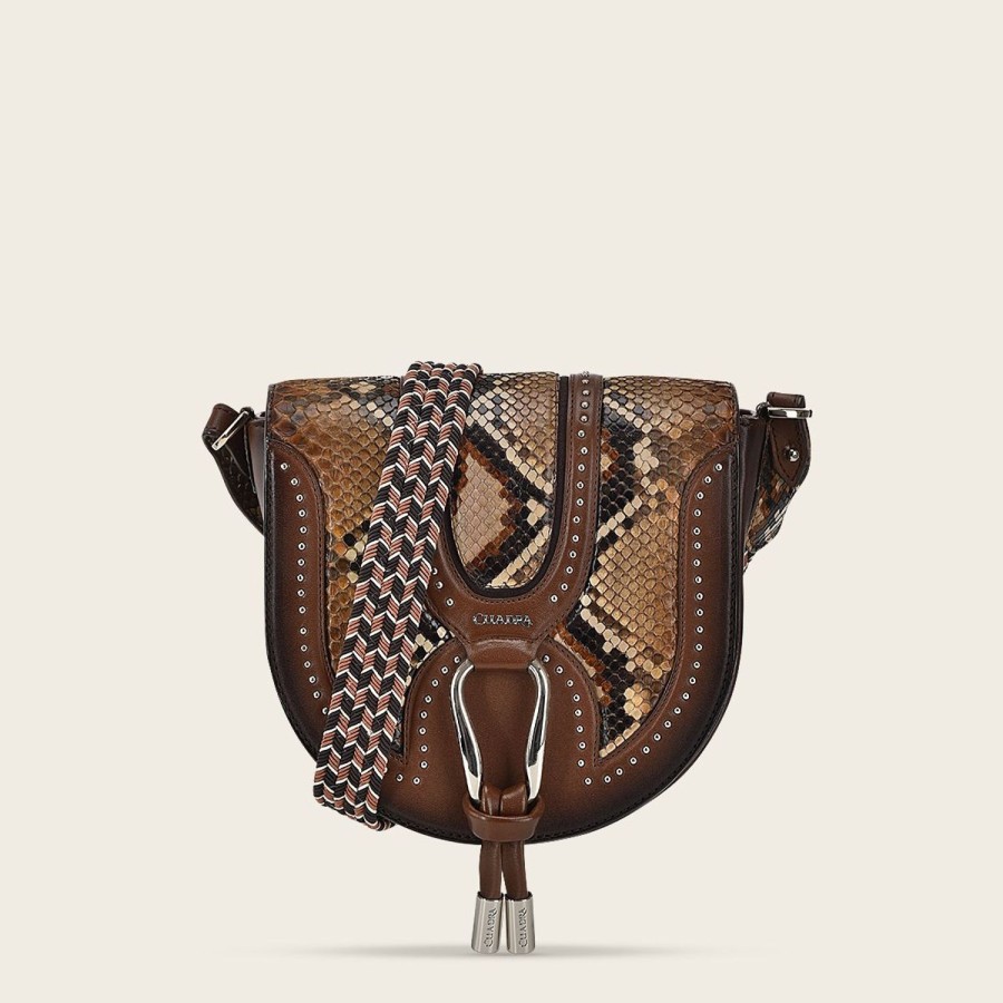 Hot Cuadra Brown Exotic Leather Crossbody Bag With Studs