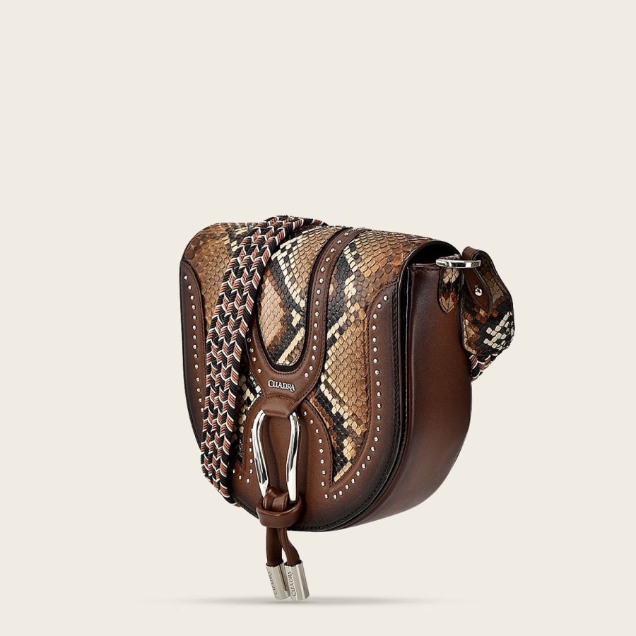 Hot Cuadra Brown Exotic Leather Crossbody Bag With Studs