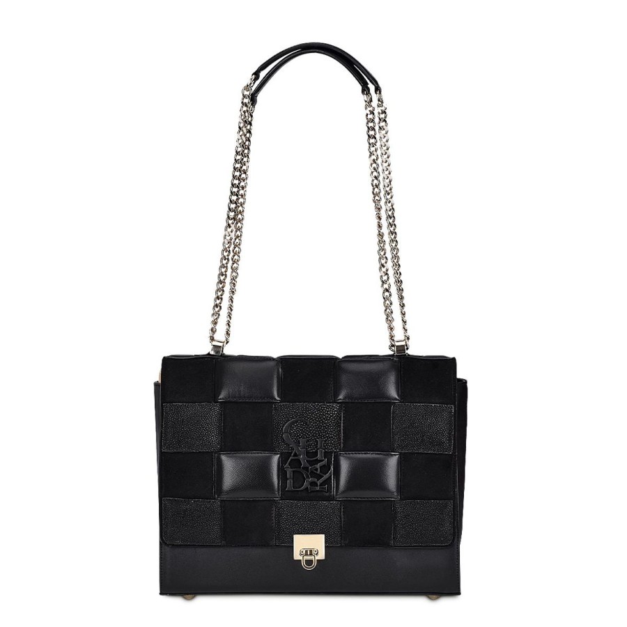 Best Cuadra Black Genuine Exotic Leather Handbag With Chain Strap