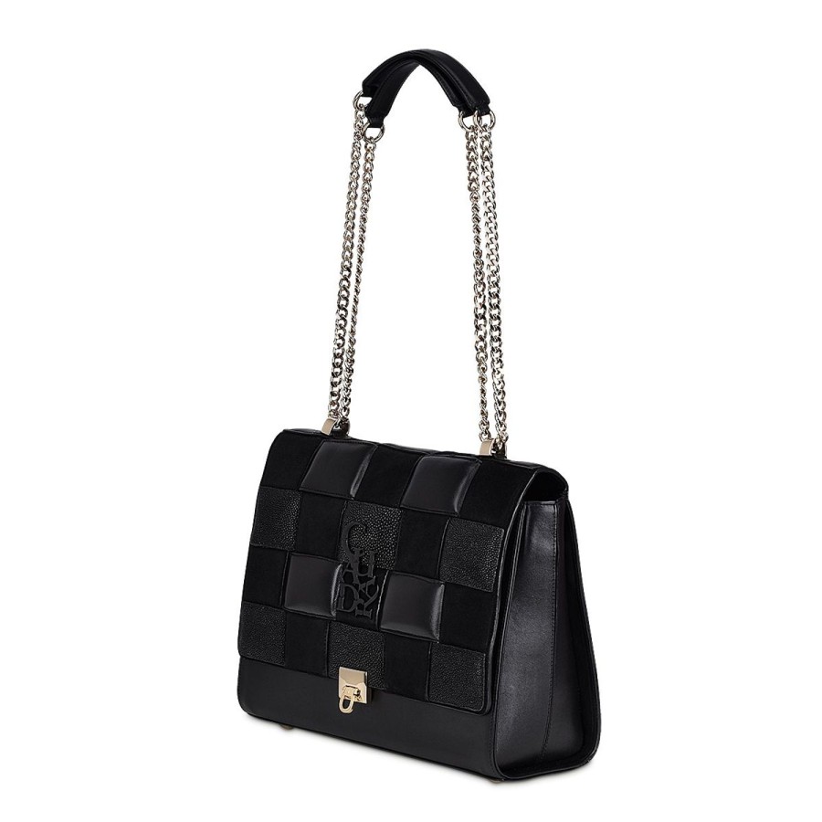 Best Cuadra Black Genuine Exotic Leather Handbag With Chain Strap