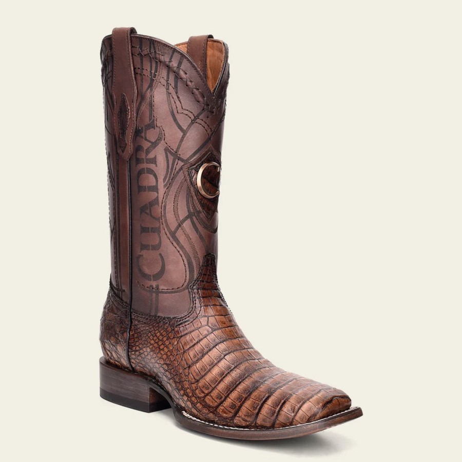 Best Cuadra Engraved Honey Brown Exotic Leather Cowboy Boots