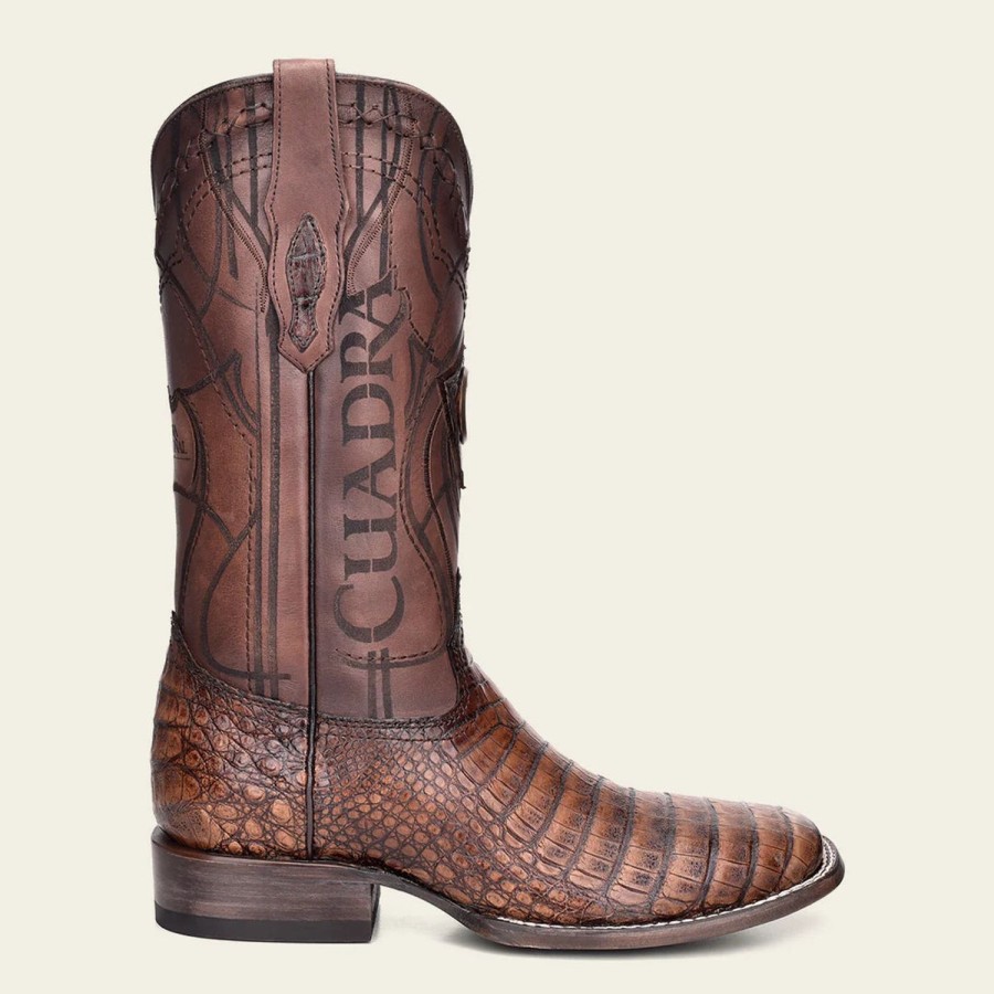 Best Cuadra Engraved Honey Brown Exotic Leather Cowboy Boots