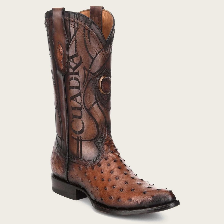 Hot Cuadra Engraved Brown Exotic Leather Cowboy Boots